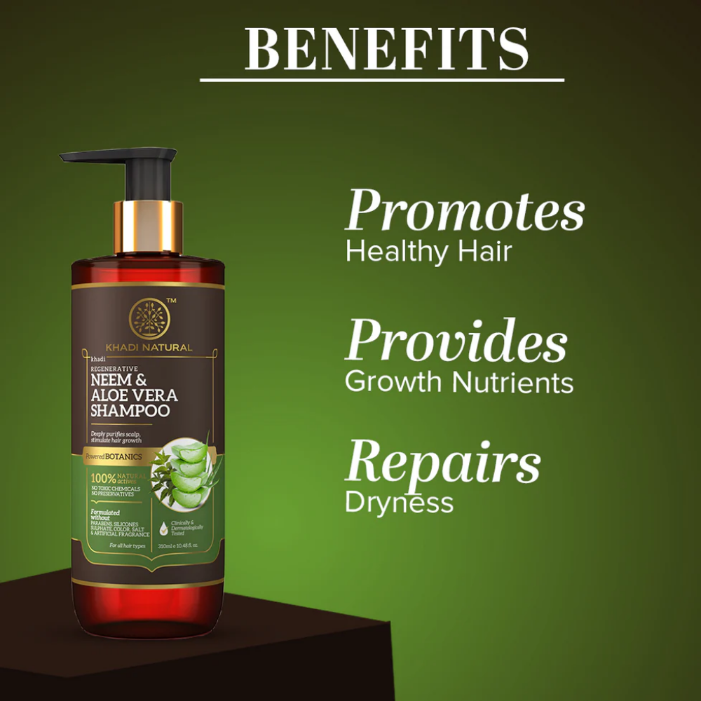 Khadi Natural Neem & Aloe Vera Hair Cleanser - Paraben, Silicones, Sulphate, Color, Salt & Artificial Fragrance Free - 310ml