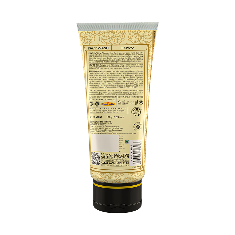 Khadi Natural Papaya Face Wash SLS & Paraben Free - 100gm