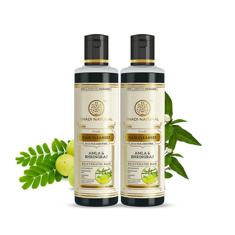 Khadi Natural Amla & Bhringraj Hair Cleanser-SLS/Paraben Free Combo Pack of 2 - 210ml each